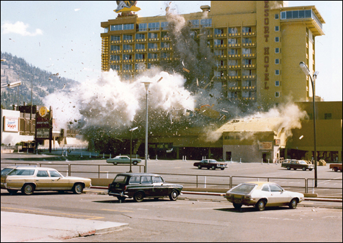 A bomb destroyed Harveys Casino at Lake Tahoe in 1980.